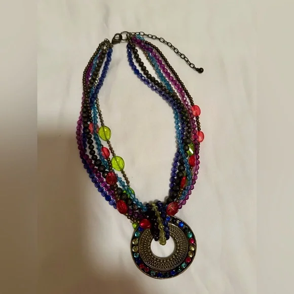❤️ Vibrant Multicolor Multistrand Beaded Statement Necklace - Picture 1 of 6